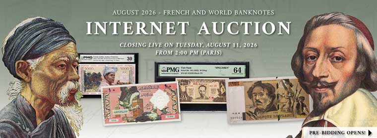 Internet Auction August 2026 - Banknotes - CGB Numismatics Paris